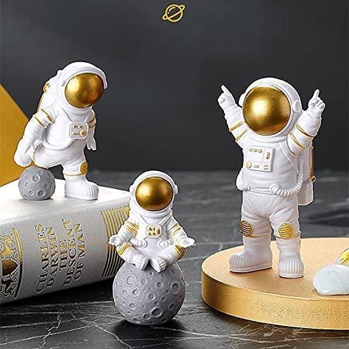 Astronaut Spaceman Statue Ornament Home Office Desktop Figurine Decors Set of 3 - Golden - Vanshglobal