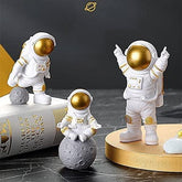 Astronaut Spaceman Statue Ornament Home Office Desktop Figurine Decors Set of 3 - Golden - Vanshglobal