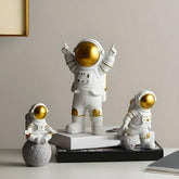 Astronaut Spaceman Statue Ornament Home Office Desktop Figurine Decors Set of 3 - Golden - Vanshglobal