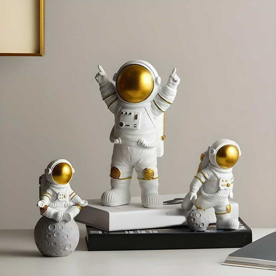 Astronaut Spaceman Statue Ornament Home Office Desktop Figurine Decors Set of 3 - Golden - Vanshglobal