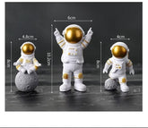 Astronaut Spaceman Statue Ornament Home Office Desktop Figurine Decors Set of 3 - Golden - Vanshglobal