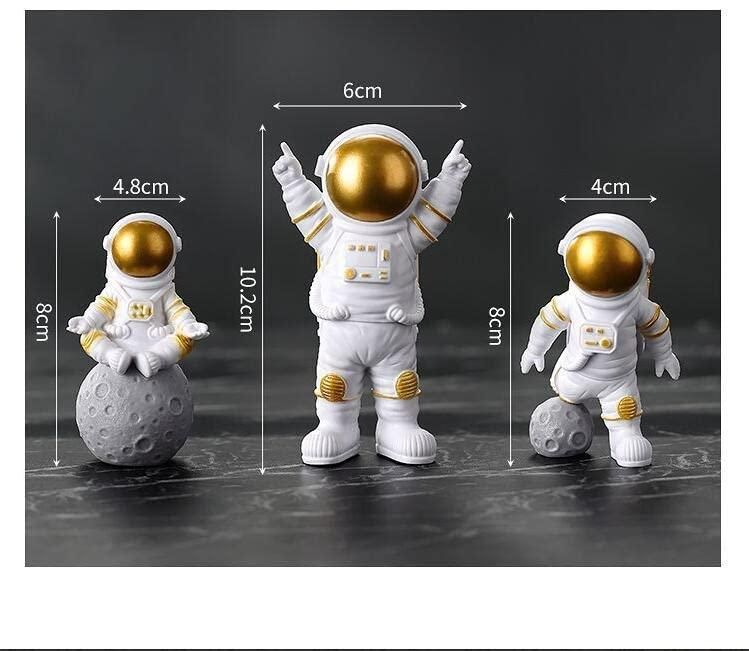 Astronaut Spaceman Statue Ornament Home Office Desktop Figurine Decors Set of 3 - Golden - Vanshglobal
