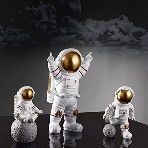 Astronaut Spaceman Statue Ornament Home Office Desktop Figurine Decors Set of 3 - Golden - Vanshglobal